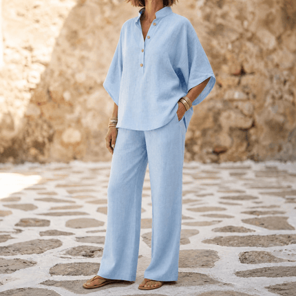 Women's Linen Two Piece Tunic and Wide Leg Pants