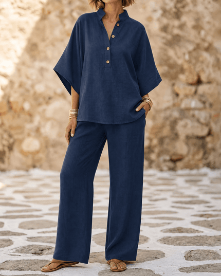 Women's Linen Two Piece Tunic and Wide Leg Pants
