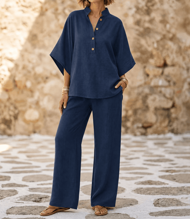 Women's Linen Two Piece Tunic and Wide Leg Pants