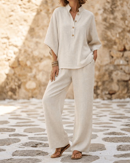Women's Linen Two Piece Tunic and Wide Leg Pants