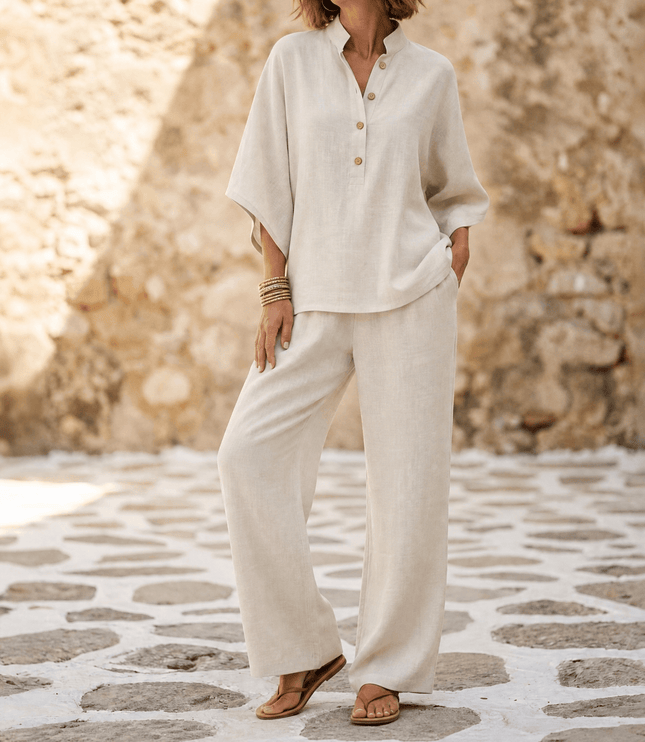 Women's Linen Two Piece Tunic and Wide Leg Pants