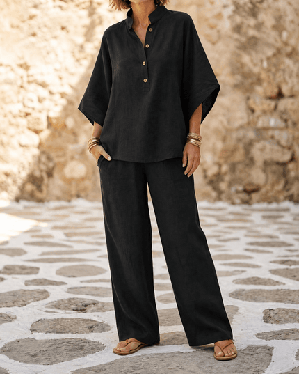 Women's Linen Two Piece Tunic and Wide Leg Pants