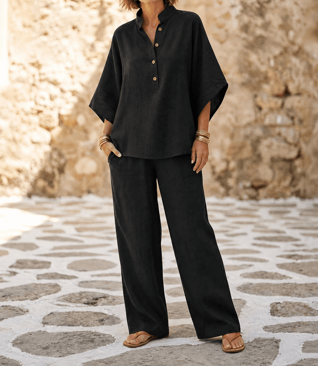 Women's Linen Two Piece Tunic and Wide Leg Pants