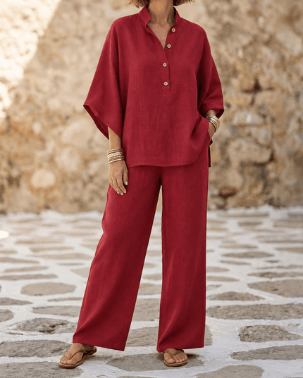 Women's Linen Two Piece Tunic and Wide Leg Pants