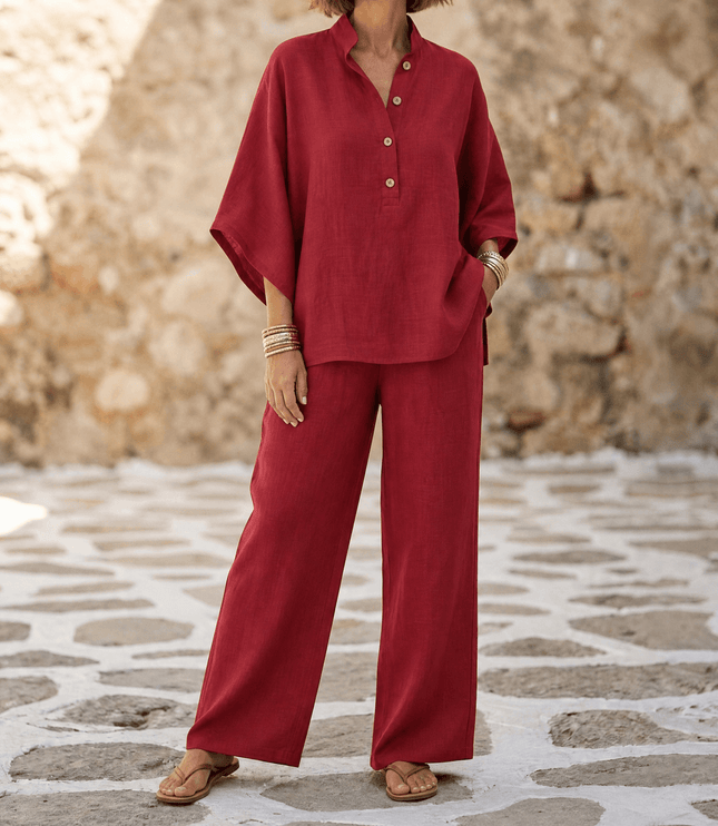 Women's Linen Two Piece Tunic and Wide Leg Pants