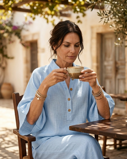 Women's Linen Two Piece Tunic and Wide Leg Pants