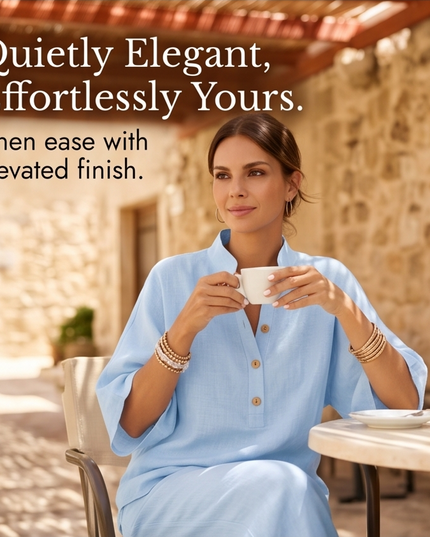 Women's Linen Two Piece Tunic and Wide Leg Pants