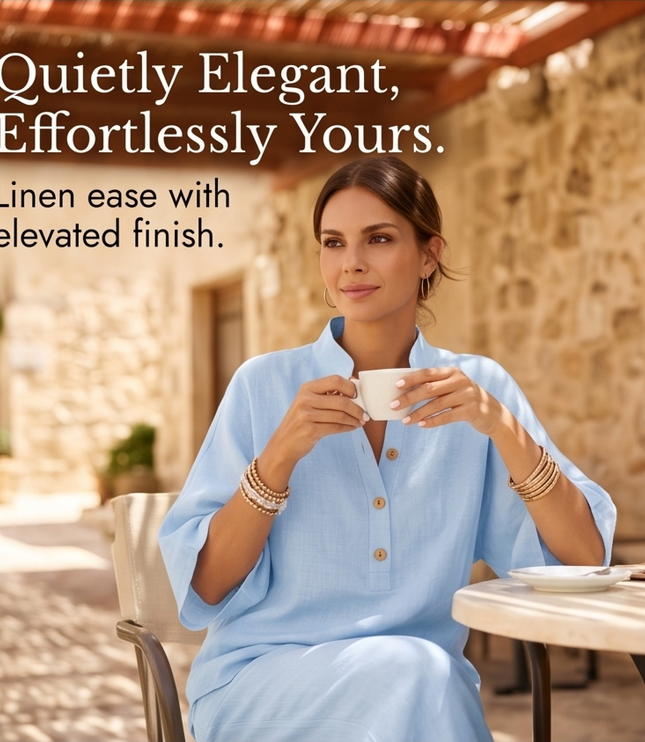 Women's Linen Two Piece Tunic and Wide Leg Pants