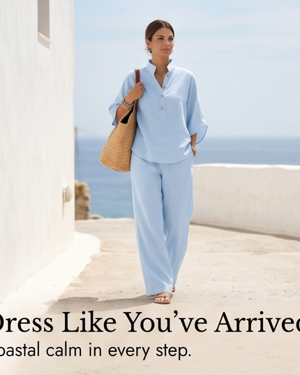 Women's Linen Two Piece Tunic and Wide Leg Pants