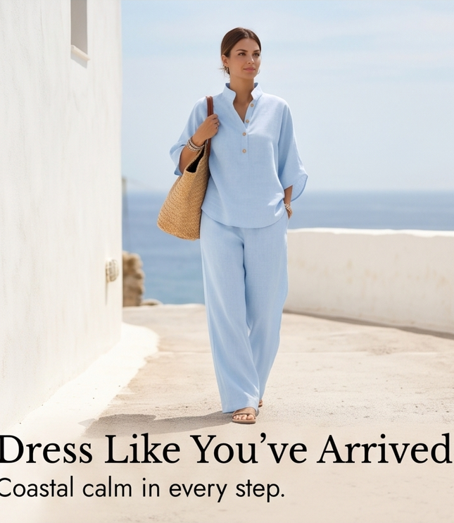 Women's Linen Two Piece Tunic and Wide Leg Pants