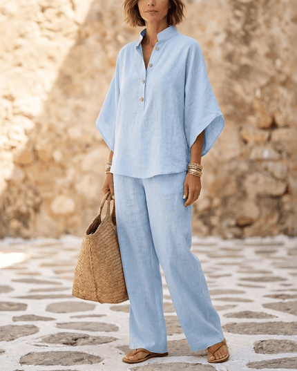 Women's Linen Two Piece Tunic and Wide Leg Pants