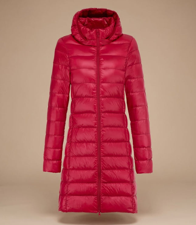 Women's Long Hooded Lightweight Puffer Winter Jacket