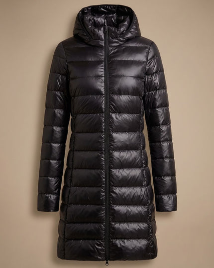 Women's Long Hooded Lightweight Puffer Winter Jacket