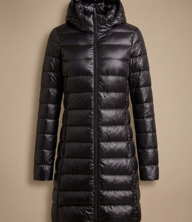 Women's Long Hooded Lightweight Puffer Winter Jacket