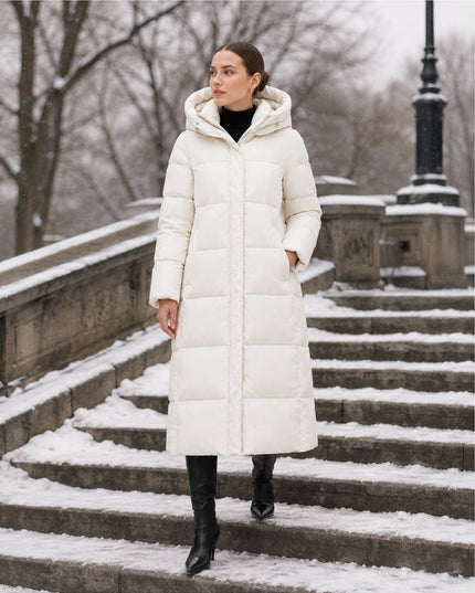 Women's Long Hooded Quilted Puffer Winter Coat