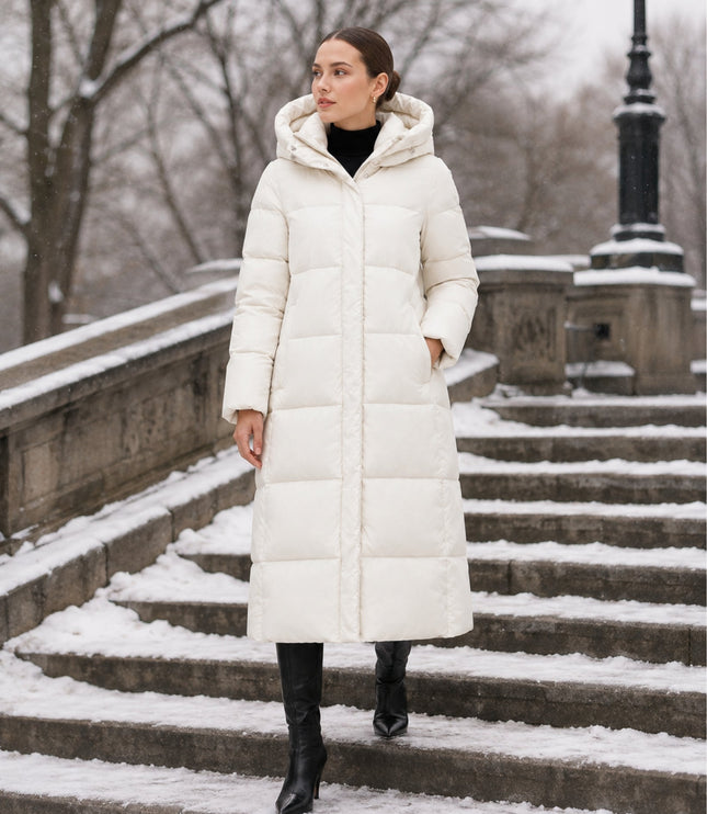 Women's Long Hooded Quilted Puffer Winter Coat