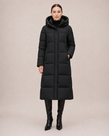 Women's Long Hooded Quilted Puffer Winter Coat