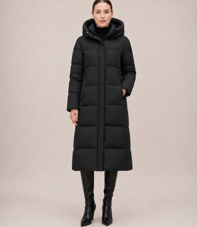 Women's Long Hooded Quilted Puffer Winter Coat