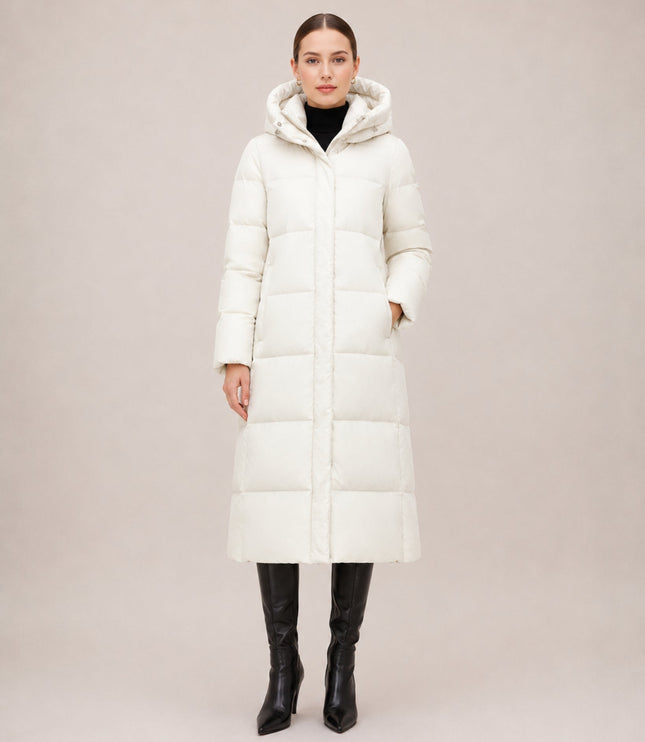 Women's Long Hooded Quilted Puffer Winter Coat