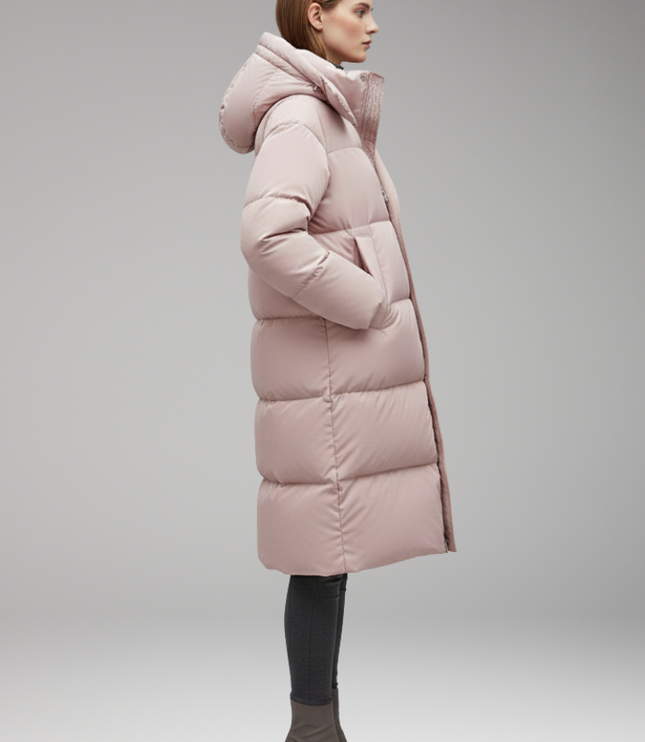 Women's Long Quilted Hooded Puffer Winter Jacket