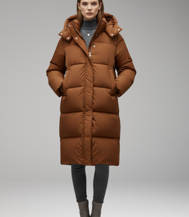 Women's Long Quilted Hooded Puffer Winter Jacket
