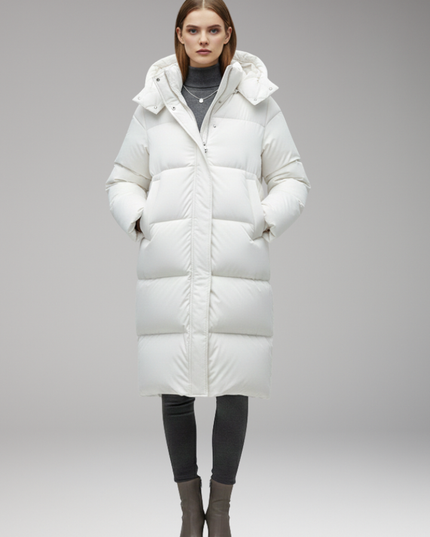 Women's Long Quilted Hooded Puffer Winter Jacket