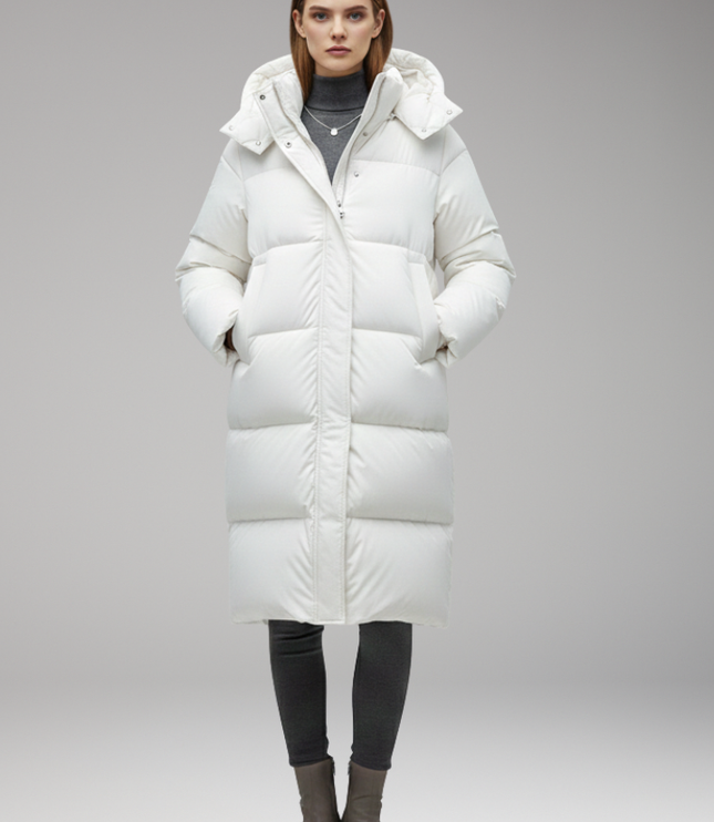 Women's Long Quilted Hooded Puffer Winter Jacket