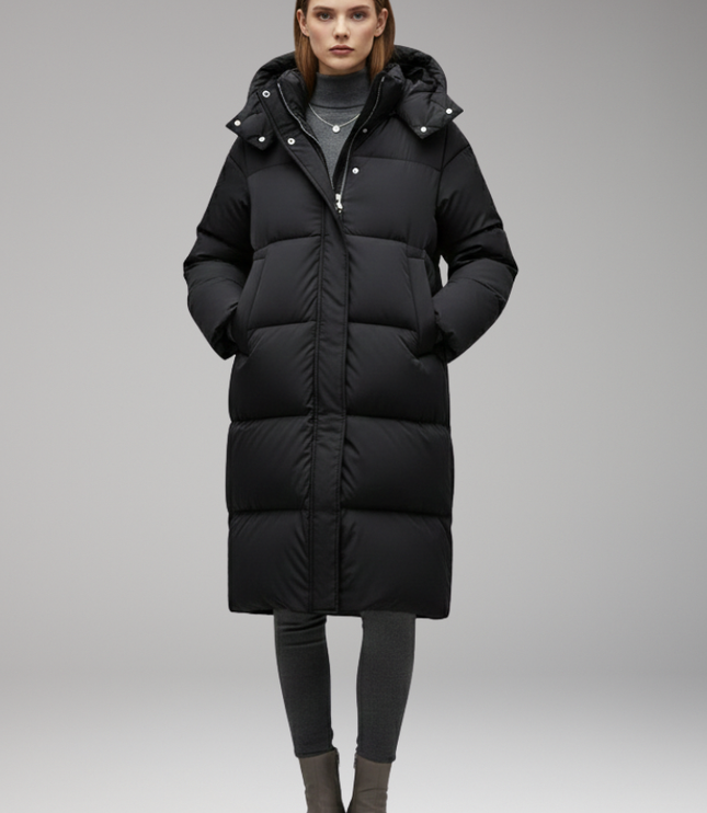 Women's Long Quilted Hooded Puffer Winter Jacket