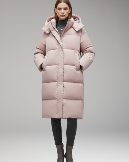 Women's Long Quilted Hooded Puffer Winter Jacket