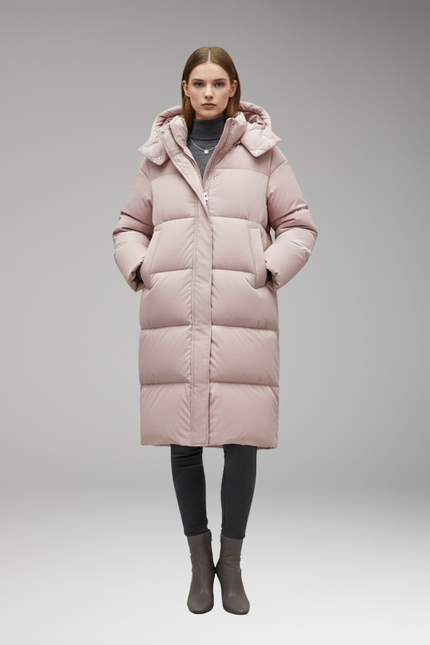 Women's Long Quilted Hooded Puffer Winter Jacket