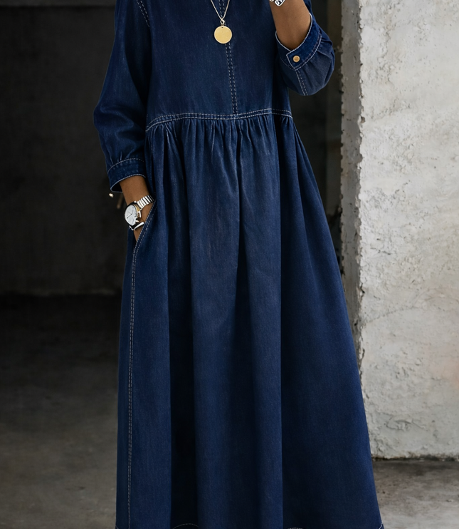 Women's Long Sleeve Maxi Dress with a Smocked Bodice