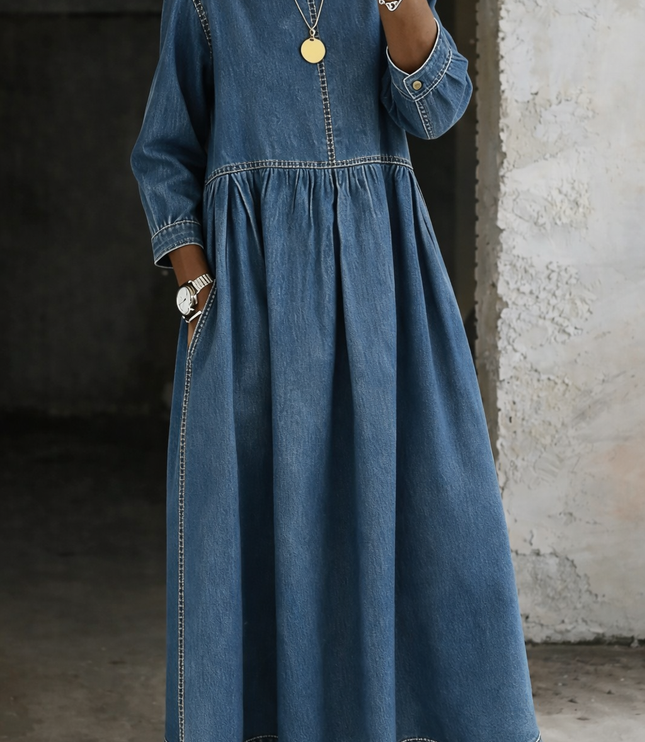 Women's Long Sleeve Maxi Dress with a Smocked Bodice