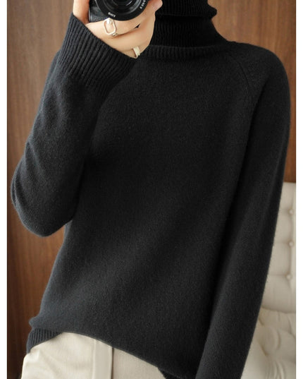 Women's Long-Sleeve Sweater with a Ribbed Turtleneck Collar