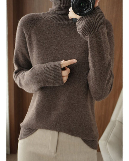 Women's Long-Sleeve Sweater with a Ribbed Turtleneck Collar