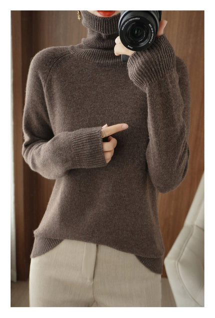 Women's Long-Sleeve Sweater with a Ribbed Turtleneck Collar