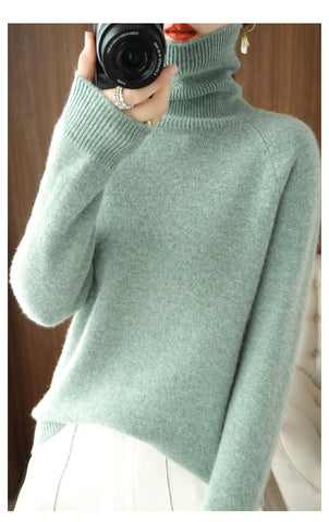 Women's Long-Sleeve Sweater with a Ribbed Turtleneck Collar