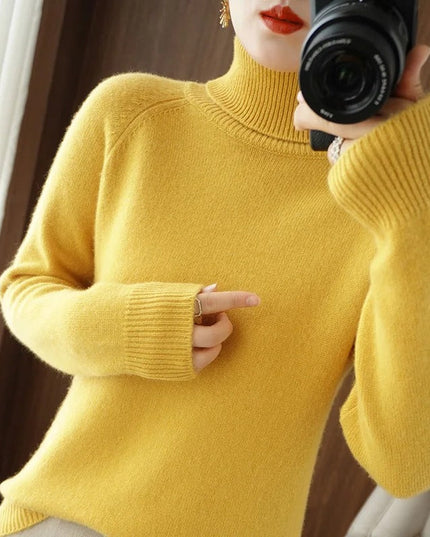Women's Long-Sleeve Sweater with a Ribbed Turtleneck Collar