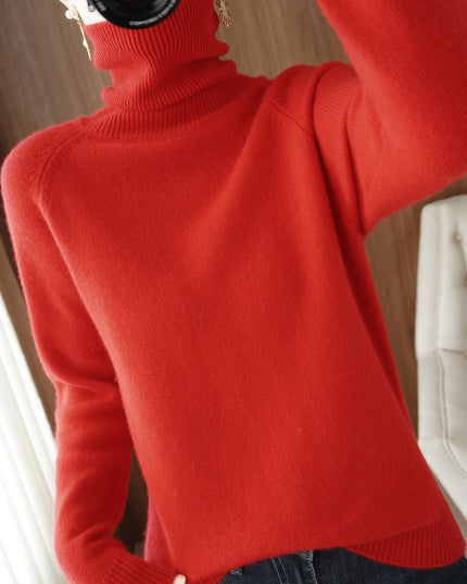 Women's Long-Sleeve Sweater with a Ribbed Turtleneck Collar