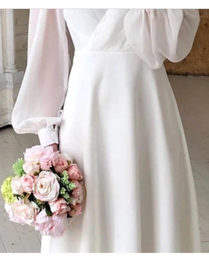 Women's Long Sleeve Wrap Wedding Dress with a Tea-Length Hem