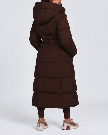 Women's Longline Puffer Coat with an Oversized Hood