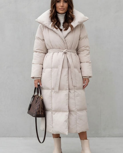 Women's Longline Shawl Collar Quilted Winter Puffer Coat