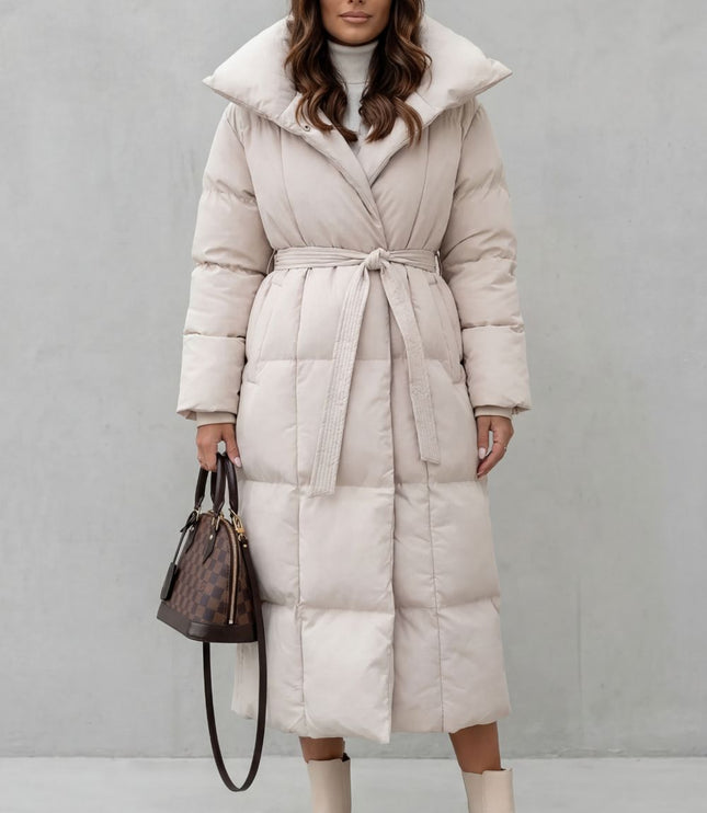 Women's Longline Shawl Collar Quilted Winter Puffer Coat
