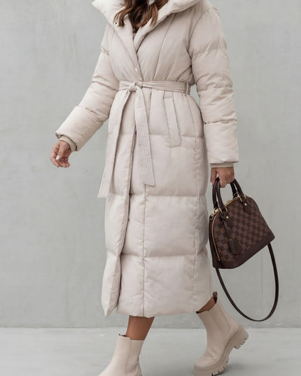 Women's Longline Shawl Collar Quilted Winter Puffer Coat