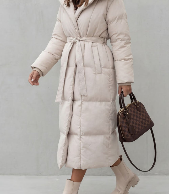 Women's Longline Shawl Collar Quilted Winter Puffer Coat