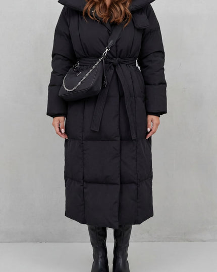 Women's Longline Shawl Collar Quilted Winter Puffer Coat