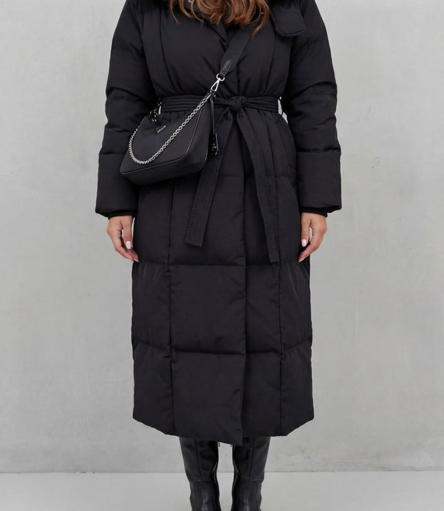 Women's Longline Shawl Collar Quilted Winter Puffer Coat