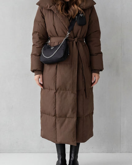 Women's Longline Shawl Collar Quilted Winter Puffer Coat