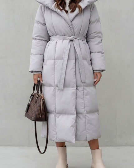 Women's Longline Shawl Collar Quilted Winter Puffer Coat