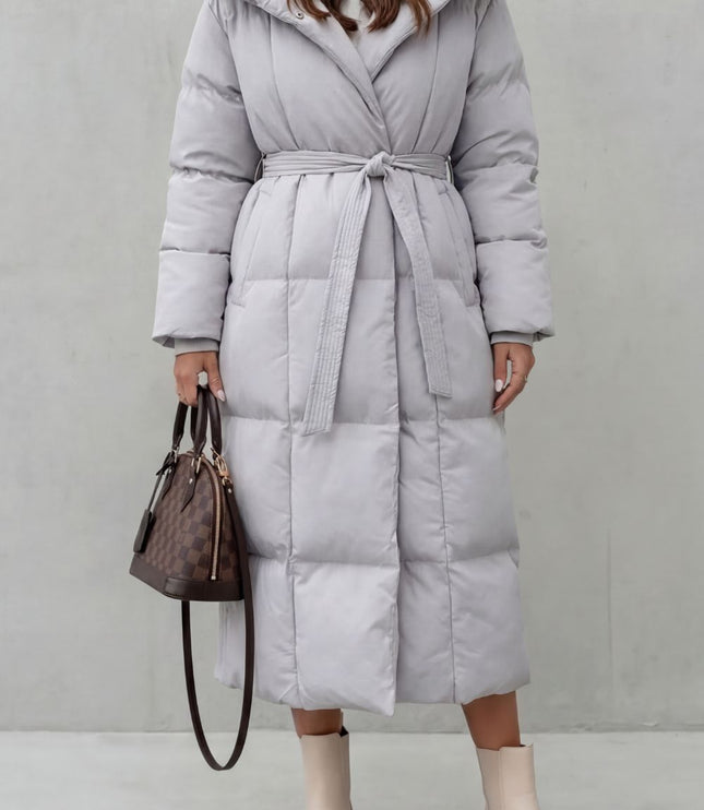 Women's Longline Shawl Collar Quilted Winter Puffer Coat