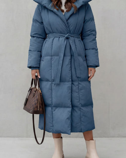Women's Longline Shawl Collar Quilted Winter Puffer Coat